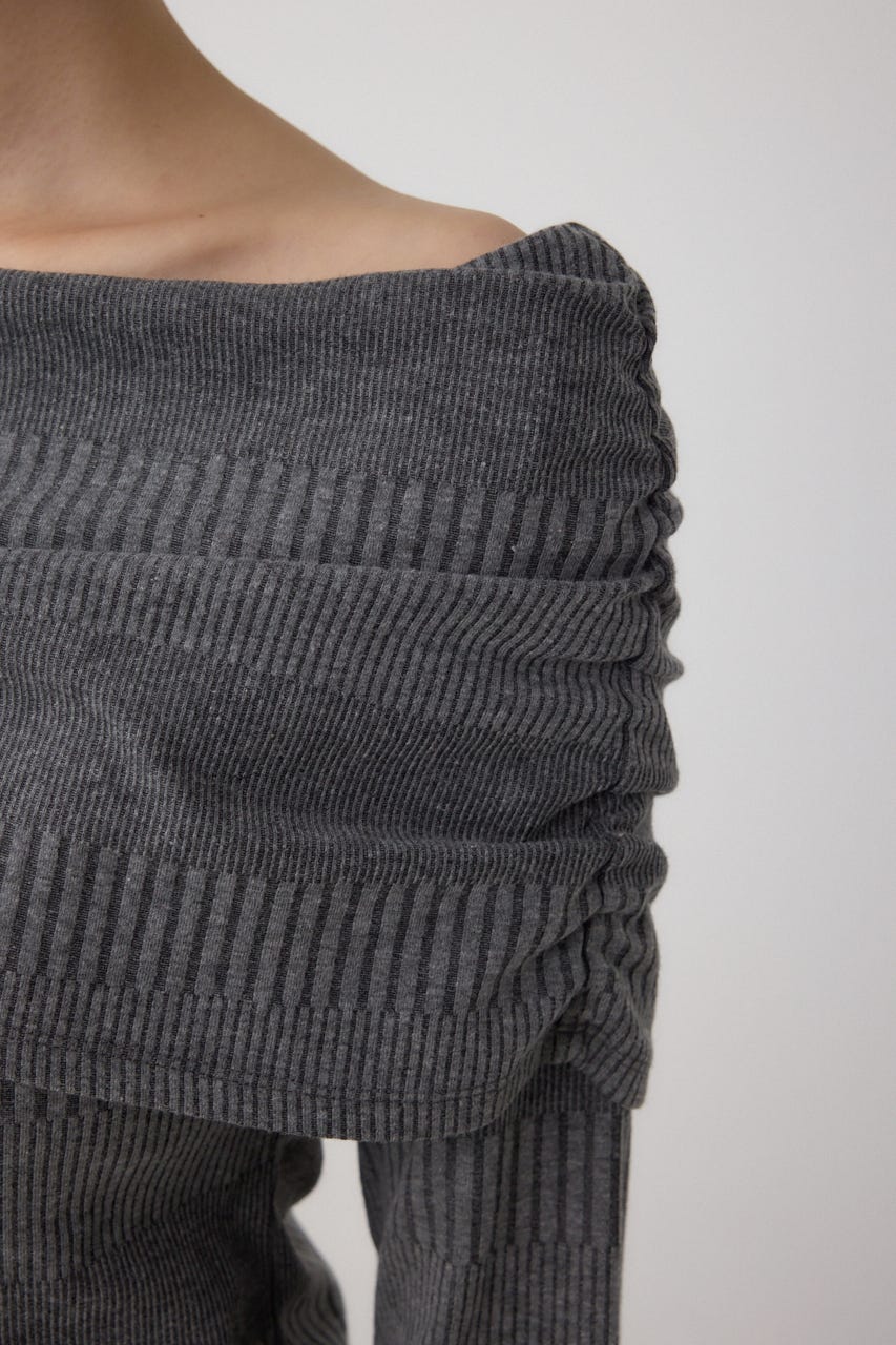 オフショルダーロングスリーブカットトップス C.GRY S