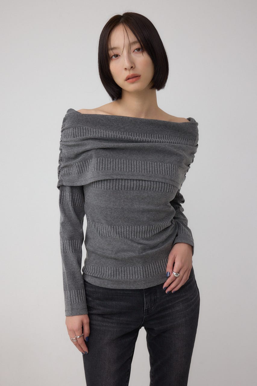 オフショルダーロングスリーブカットトップス C.GRY S