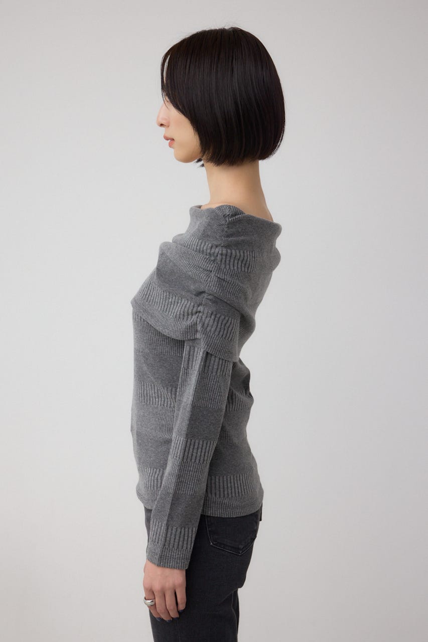 オフショルダーロングスリーブカットトップス C.GRY S