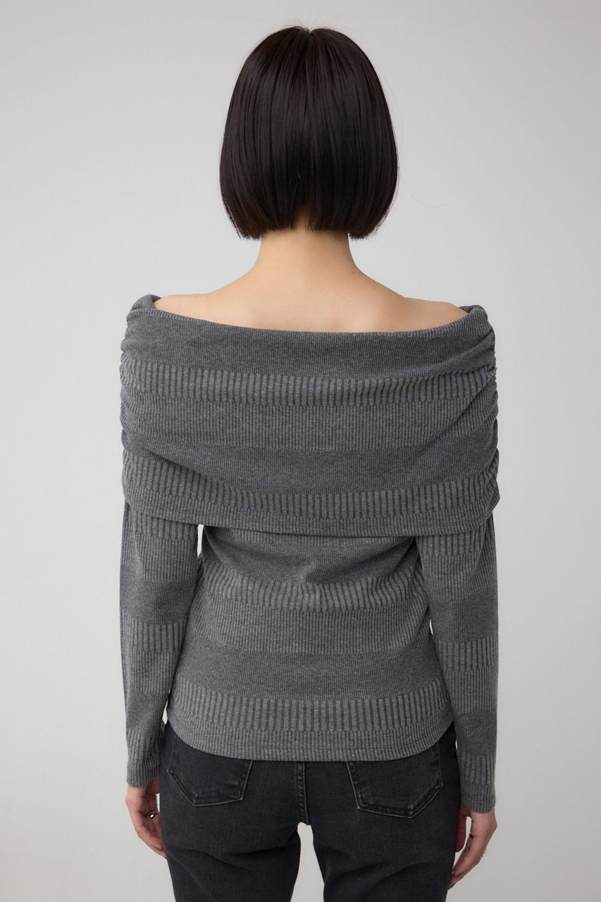 オフショルダーロングスリーブカットトップス C.GRY S