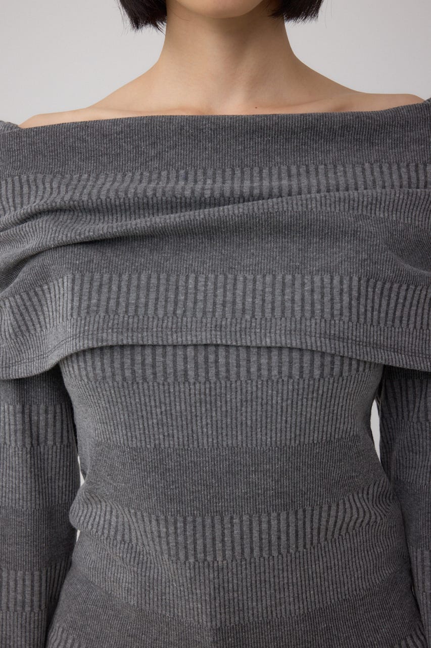 オフショルダーロングスリーブカットトップス C.GRY S