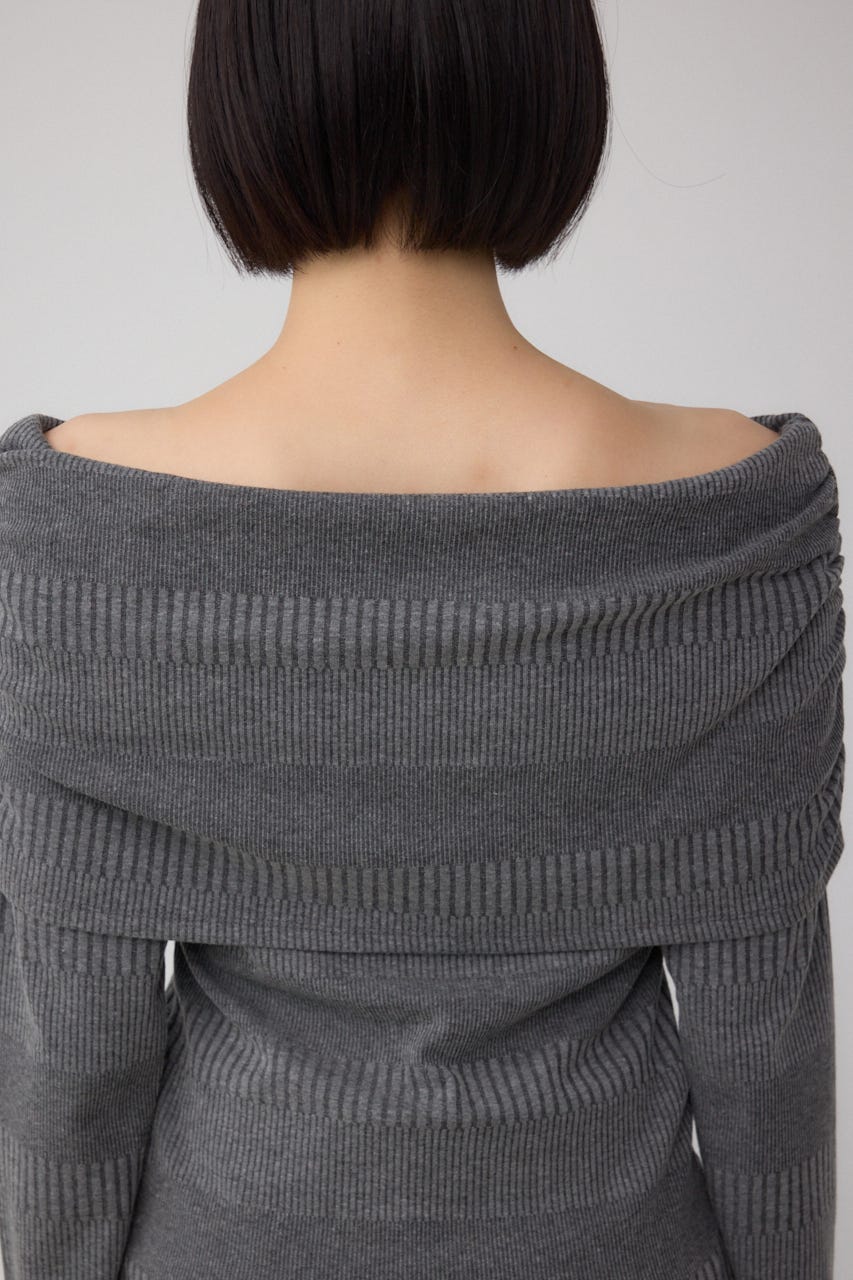 オフショルダーロングスリーブカットトップス C.GRY S