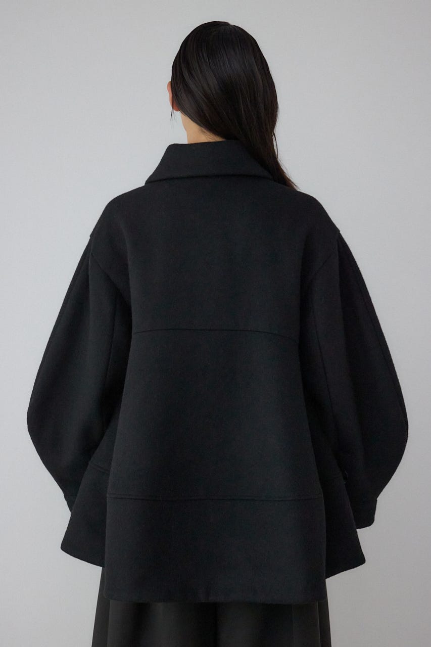 【PLUS】ボリュームスリーブペプラムコート BLK FREE