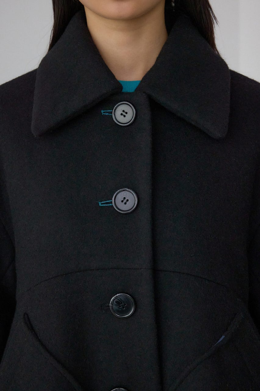 【PLUS】ボリュームスリーブペプラムコート BLK FREE