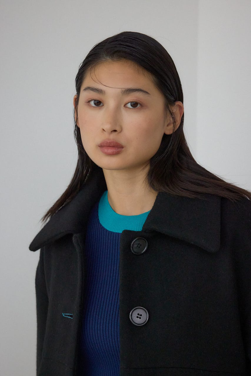 【PLUS】ボリュームスリーブペプラムコート BLK FREE