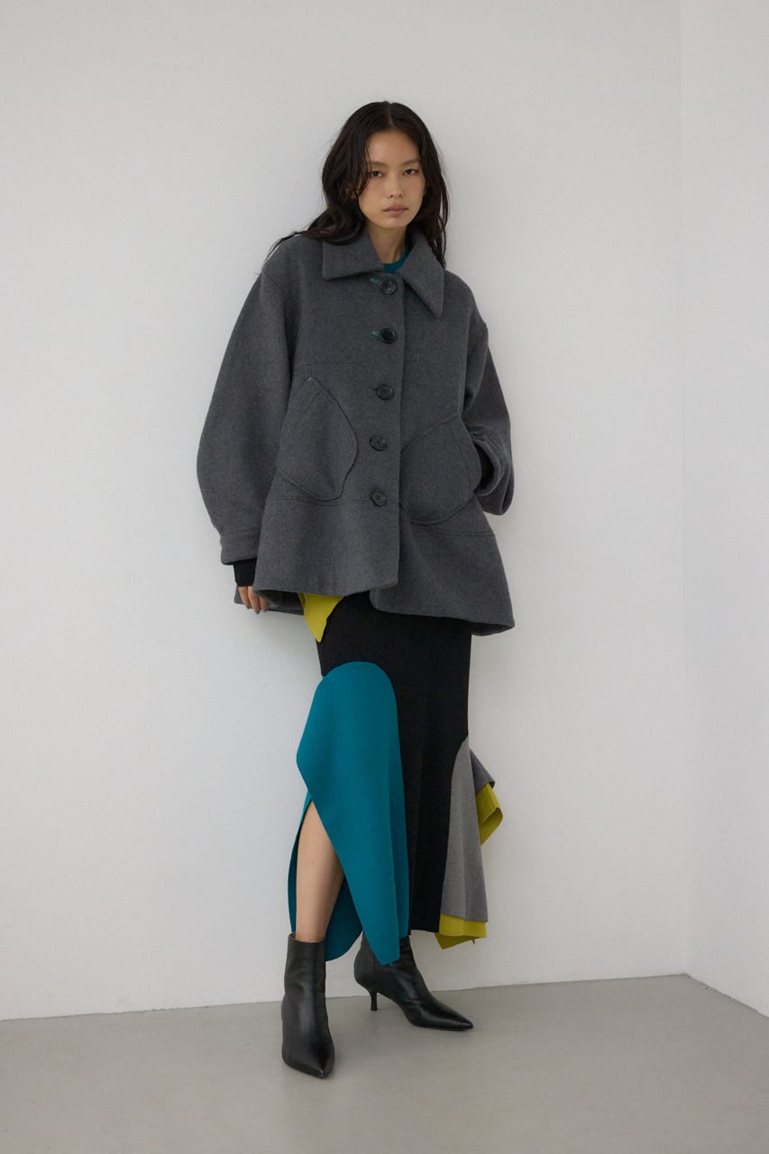 【PLUS】ボリュームスリーブペプラムコート T.GRY FREE