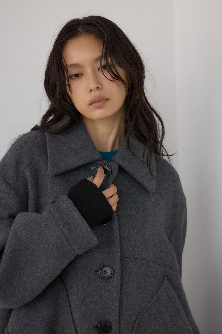 【PLUS】ボリュームスリーブペプラムコート T.GRY FREE