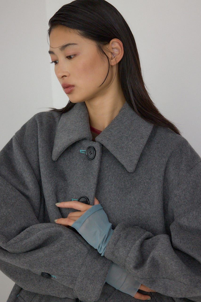 【PLUS】ボリュームスリーブペプラムコート T.GRY FREE