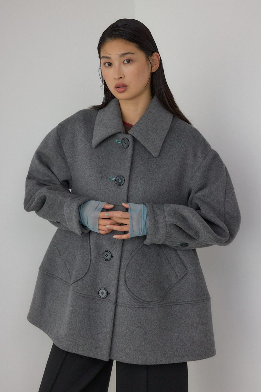 【PLUS】ボリュームスリーブペプラムコート T.GRY FREE