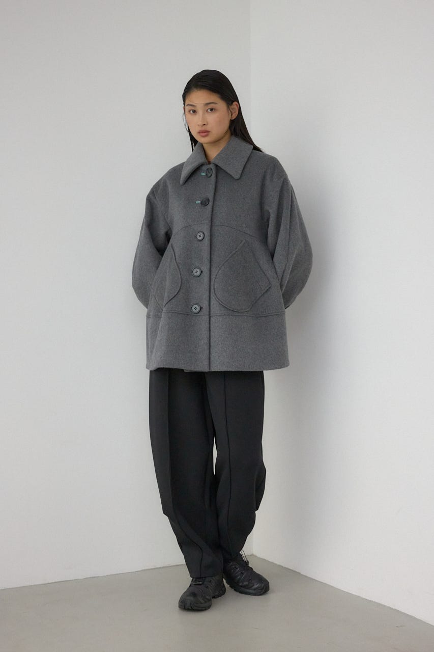 【PLUS】ボリュームスリーブペプラムコート T.GRY FREE