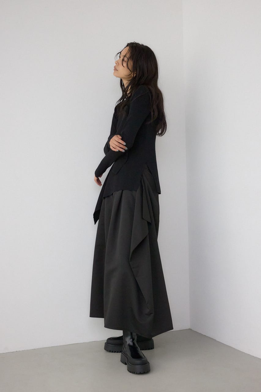 【PLUS】ドレープワイドパンツ BLK S