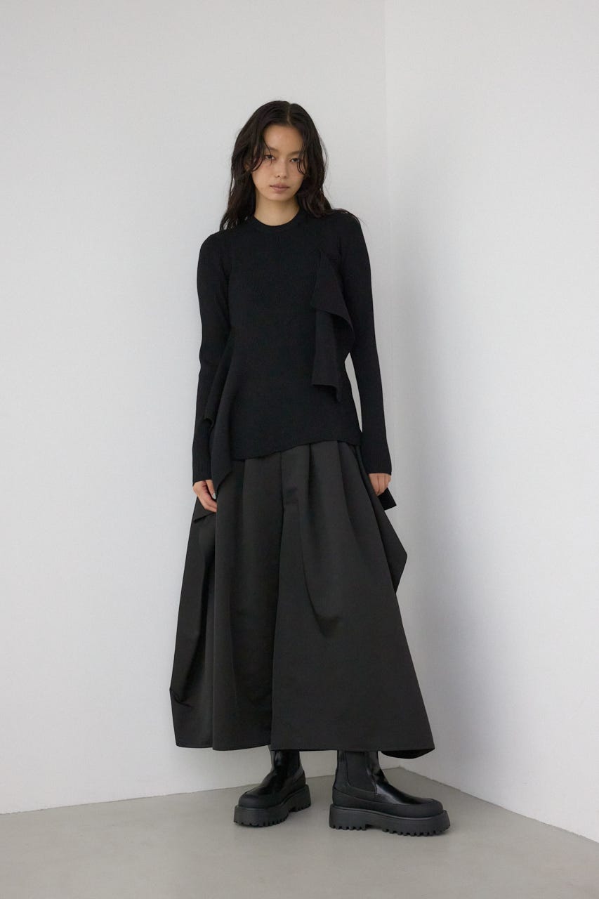 【PLUS】ドレープワイドパンツ BLK S