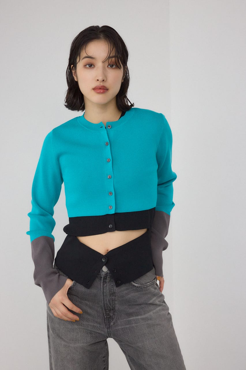黒と青のニットカーディガン AZUL BY MOUSSY | 【PLUS】マルチウェイレイヤードセットニット