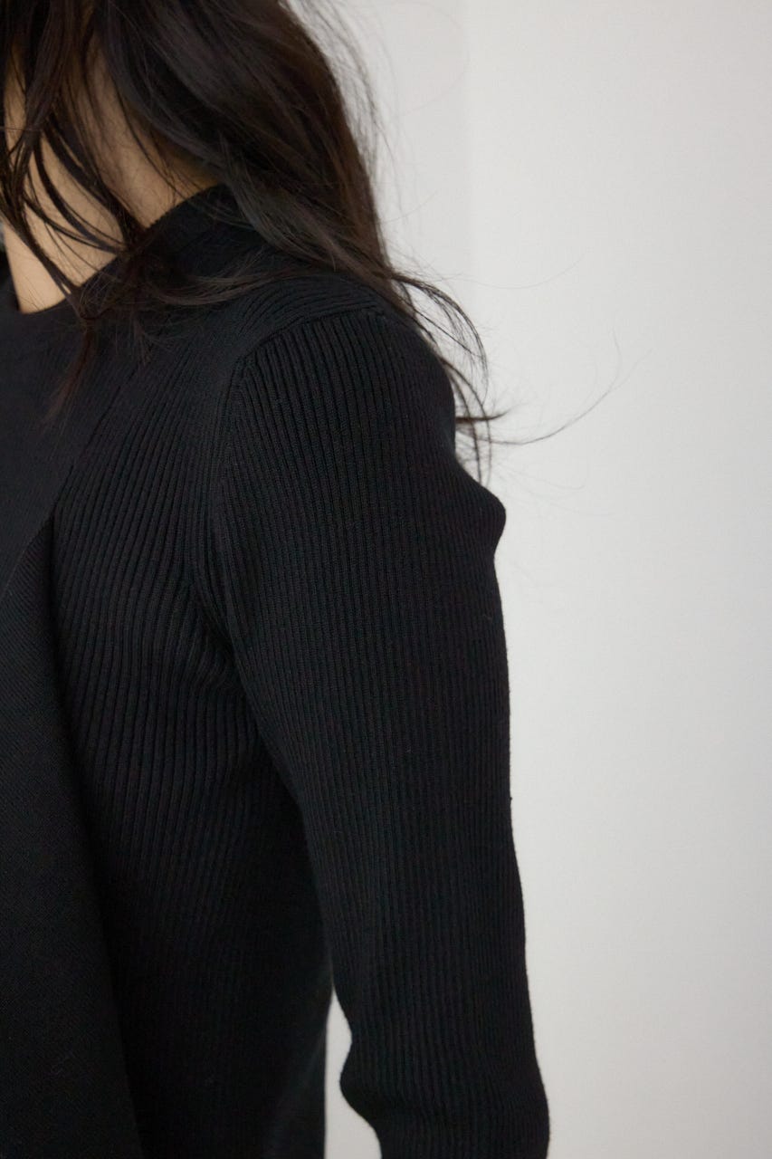 【PLUS】アシンメトリードレープニット BLK FREE