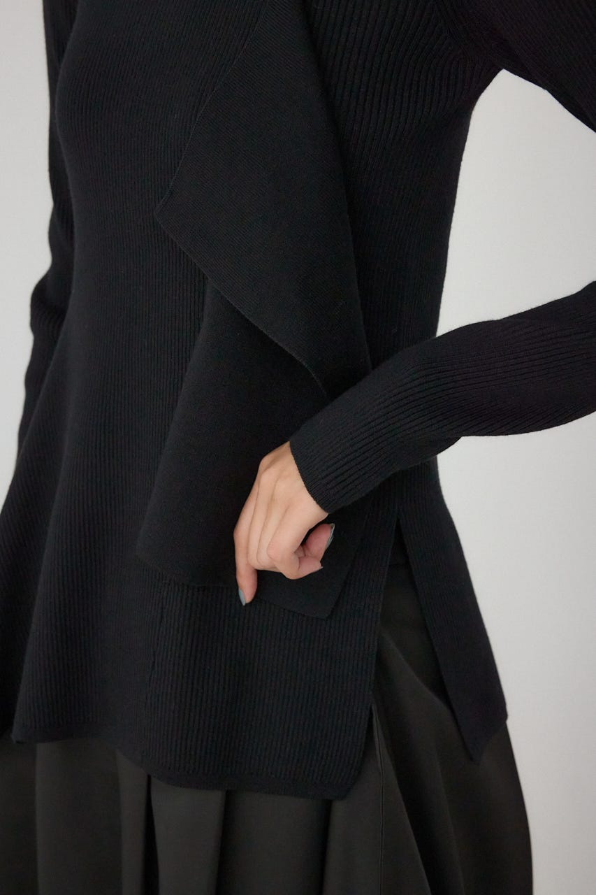 【PLUS】アシンメトリードレープニット BLK FREE