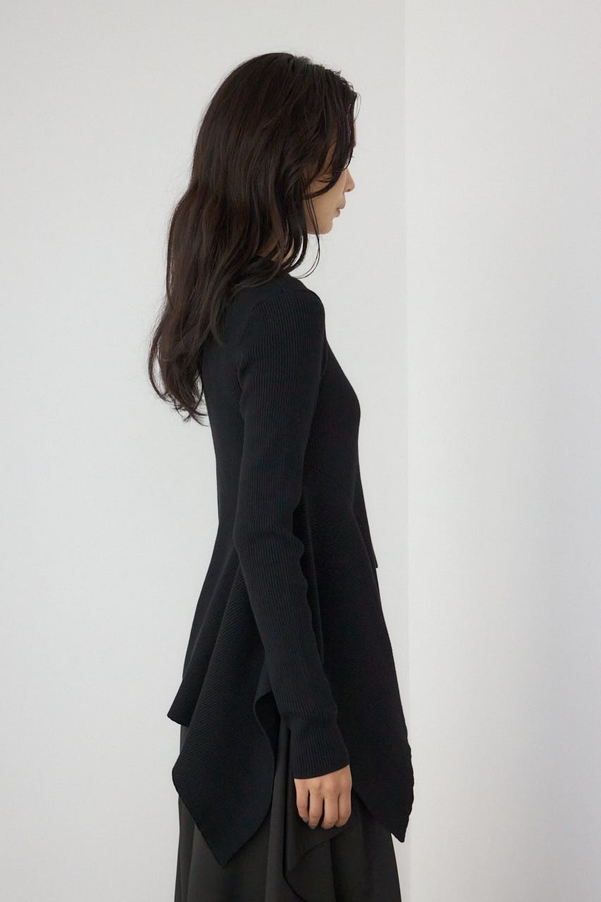 【PLUS】アシンメトリードレープニット BLK FREE