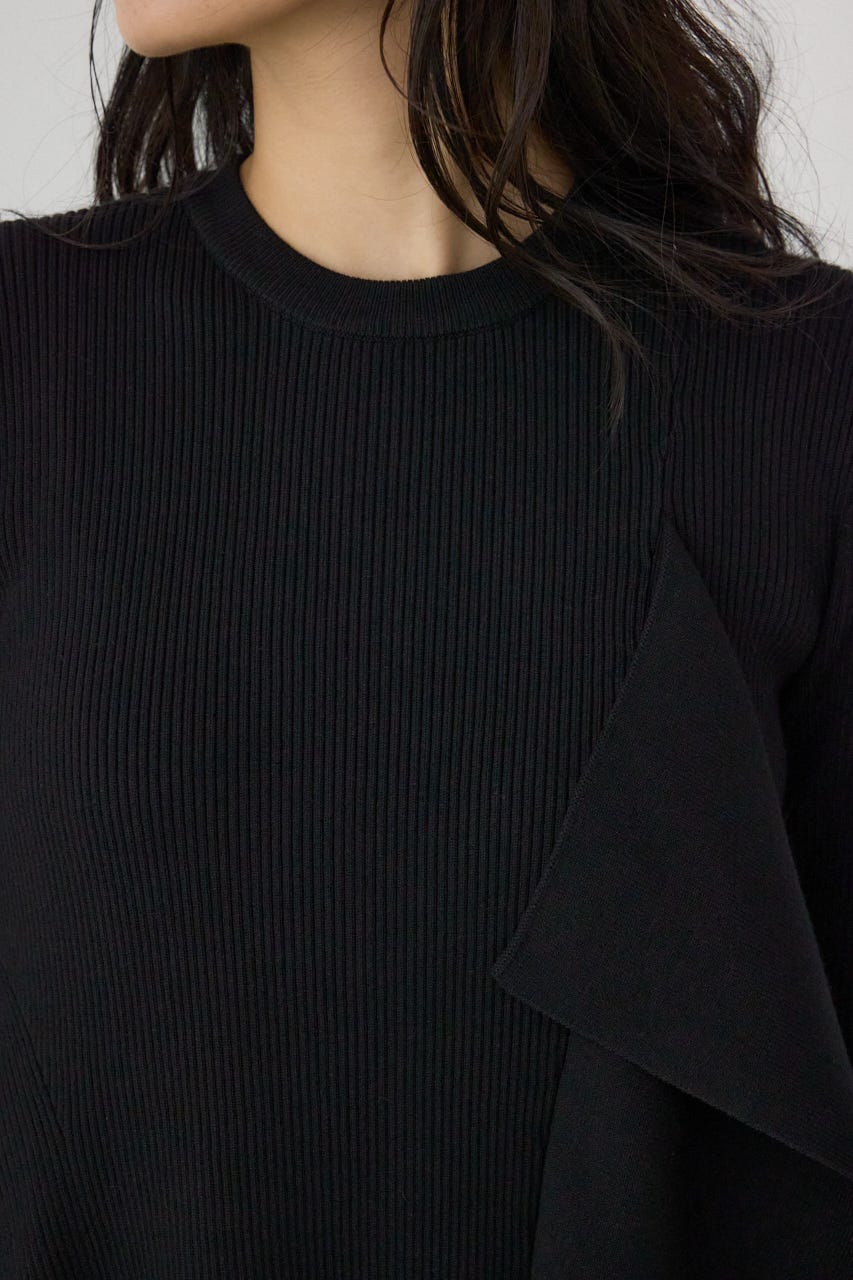 【PLUS】アシンメトリードレープニット BLK FREE