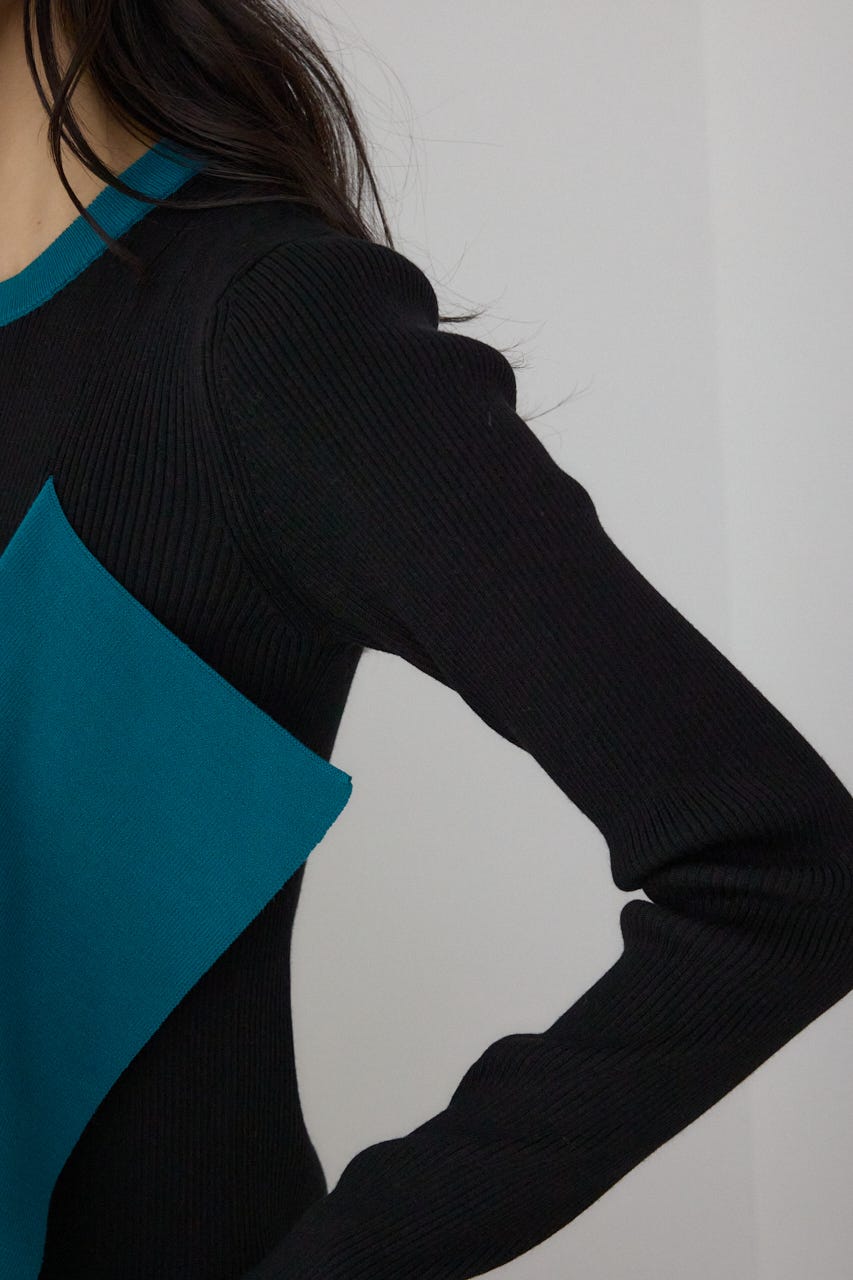 【PLUS】アシンメトリードレープニット 柄BLK FREE