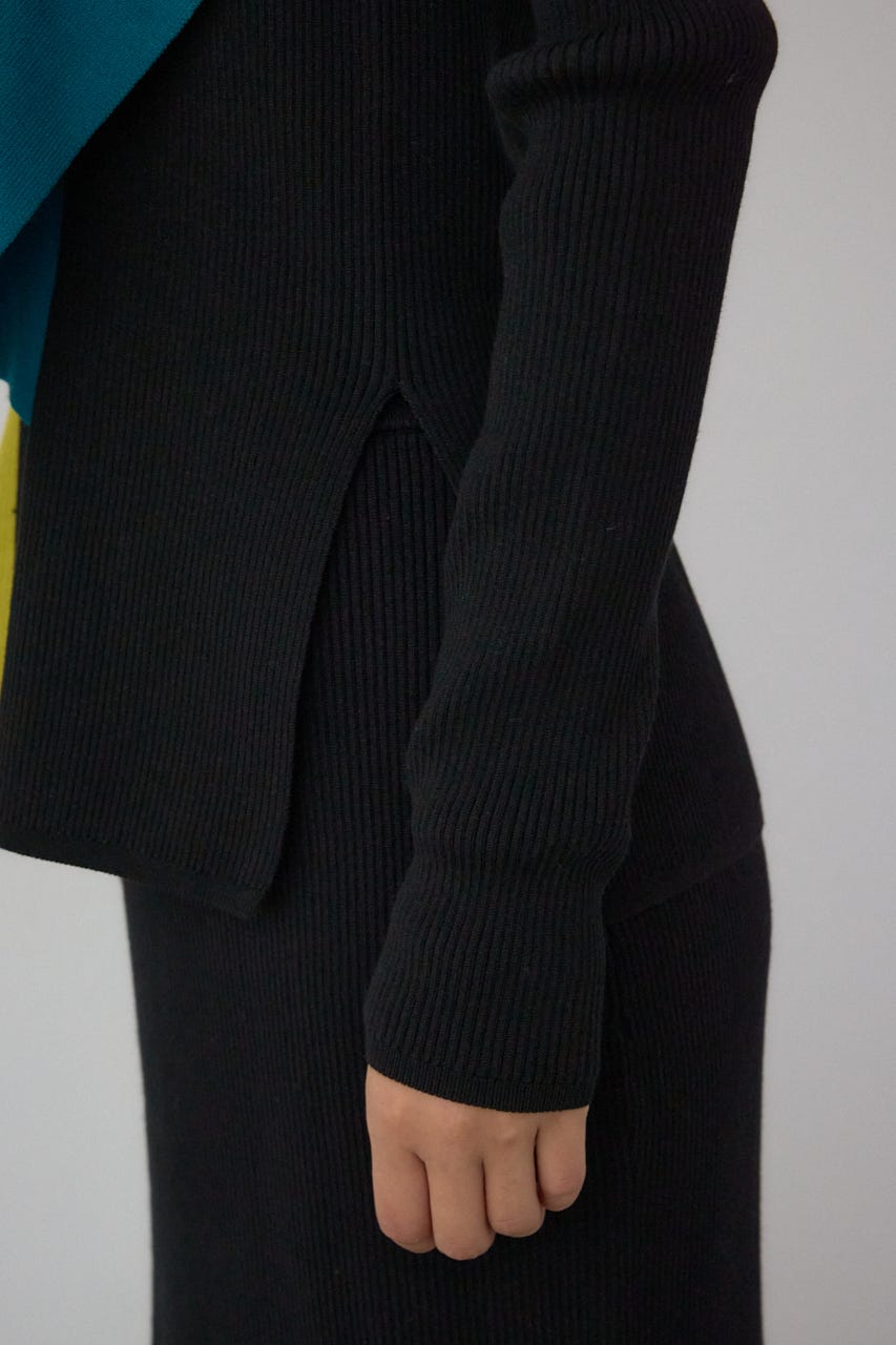 【PLUS】アシンメトリードレープニット 柄BLK FREE