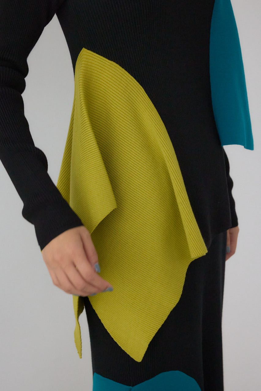 【PLUS】アシンメトリードレープニット 柄BLK FREE