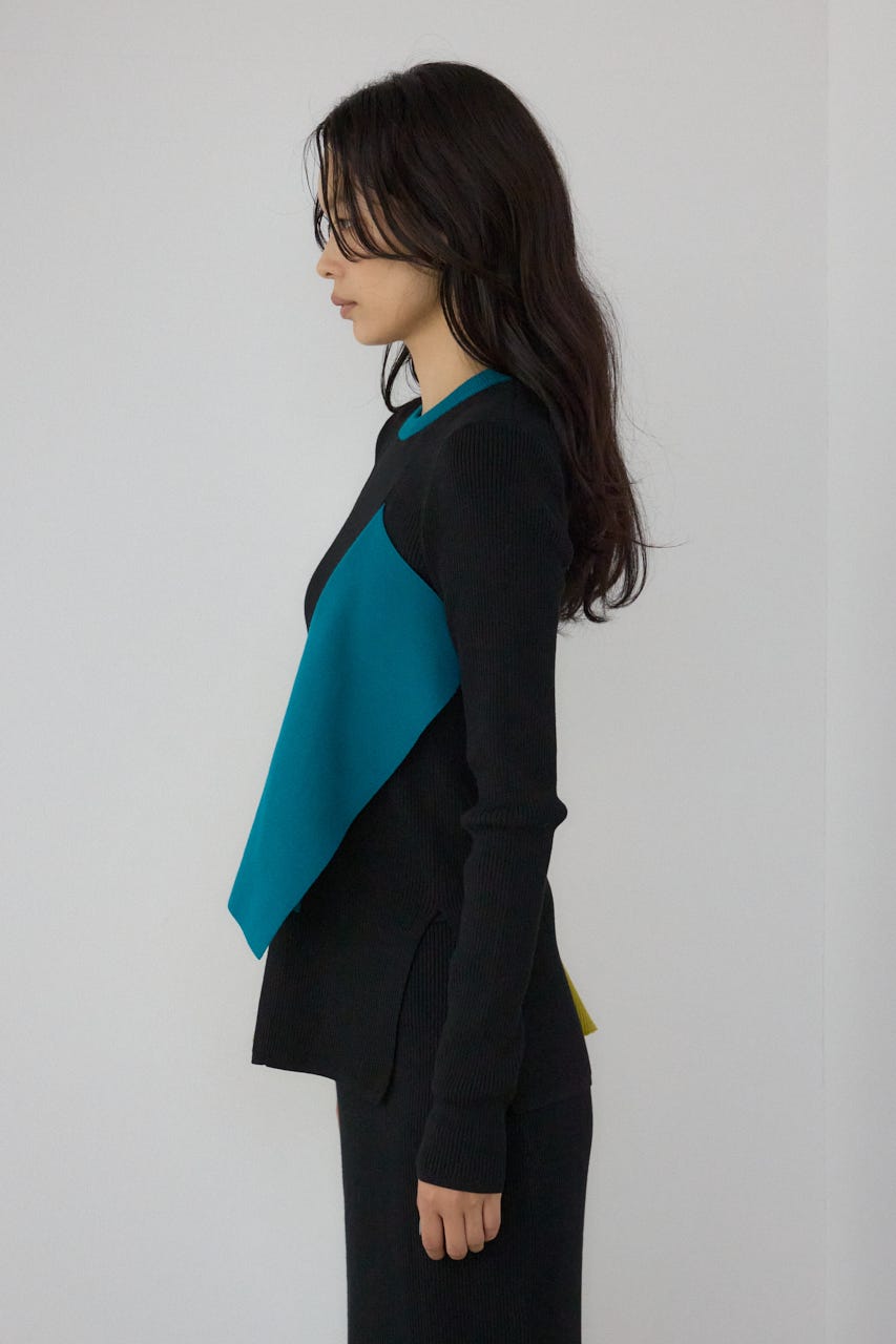 【PLUS】アシンメトリードレープニット 柄BLK FREE