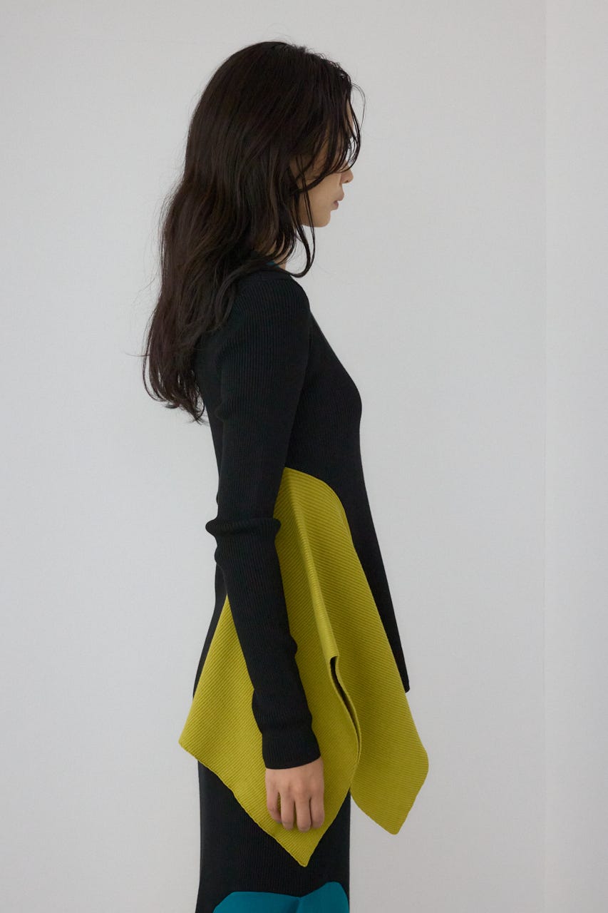 【PLUS】アシンメトリードレープニット 柄BLK FREE