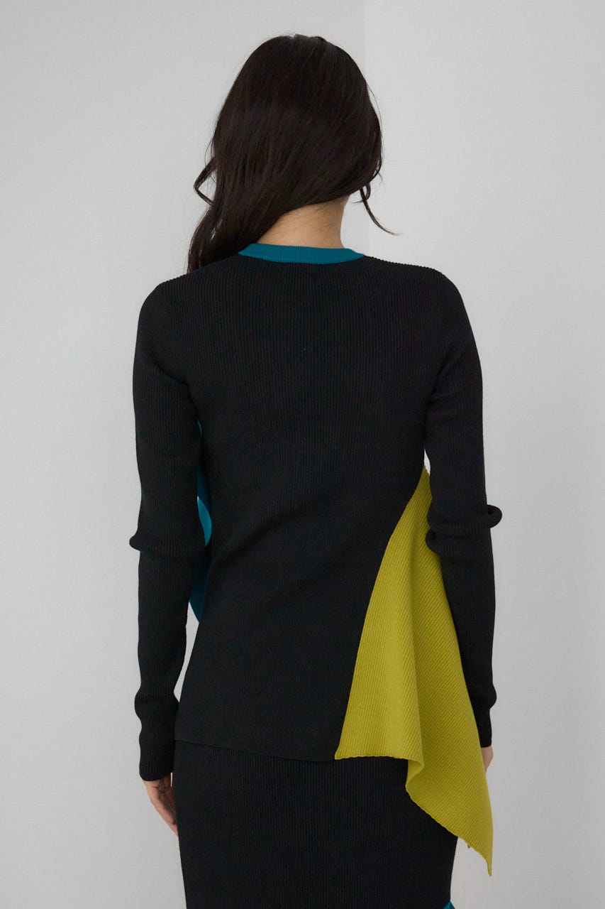 【PLUS】アシンメトリードレープニット 柄BLK FREE