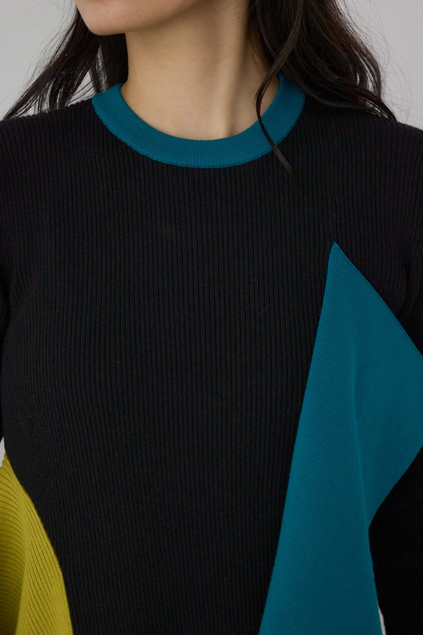 【PLUS】アシンメトリードレープニット 柄BLK FREE