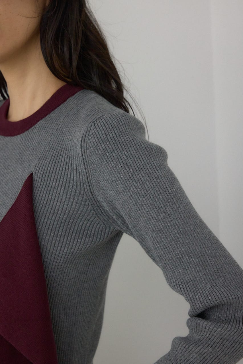 【PLUS】アシンメトリードレープニット 柄GRY FREE