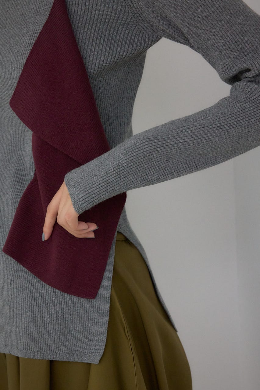 【PLUS】アシンメトリードレープニット 柄GRY FREE