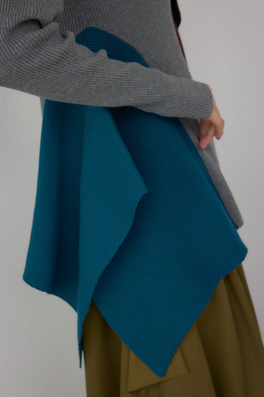 【PLUS】アシンメトリードレープニット 柄GRY FREE