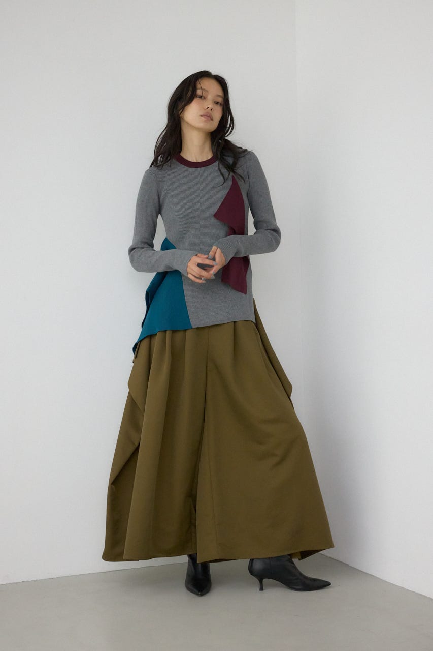 【PLUS】アシンメトリードレープニット 柄GRY FREE