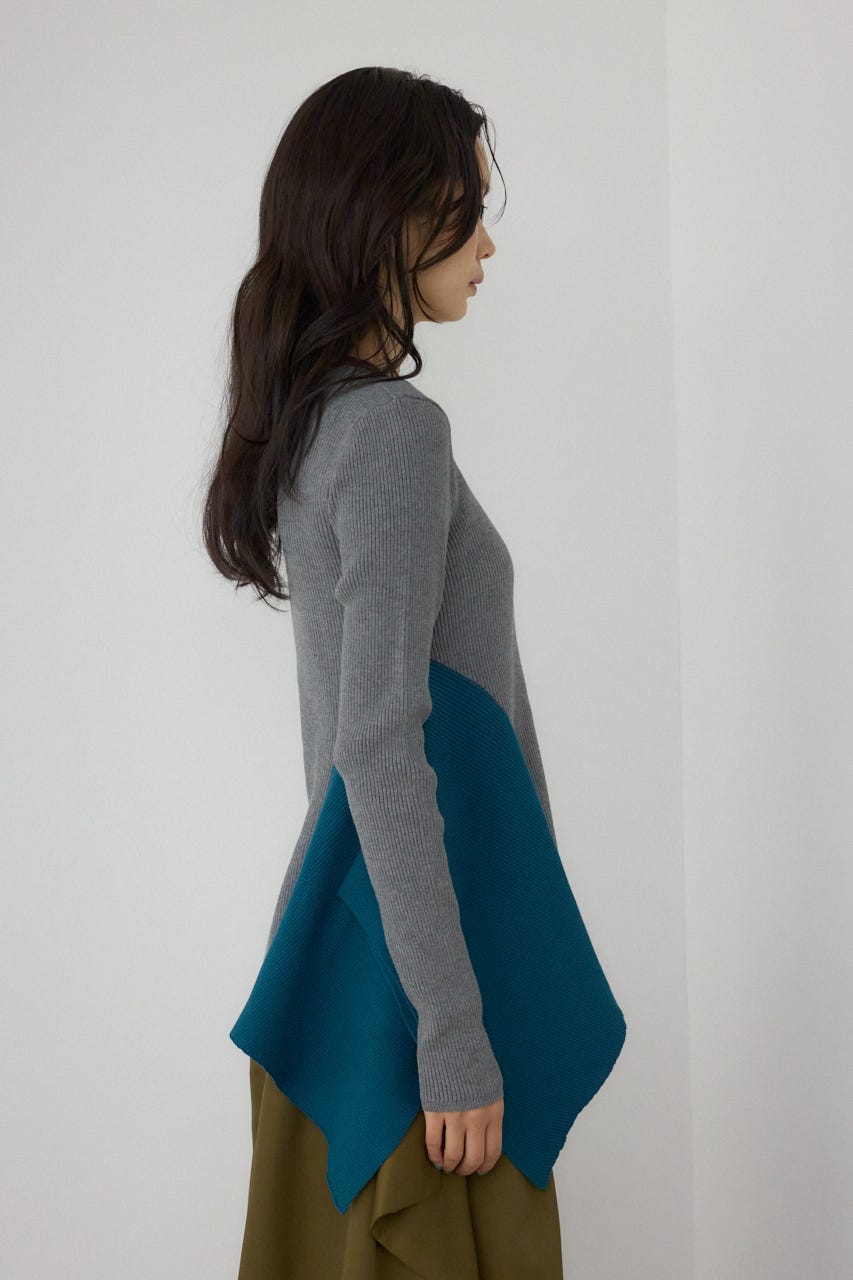 【PLUS】アシンメトリードレープニット 柄GRY FREE