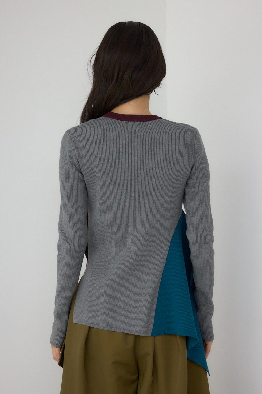 【PLUS】アシンメトリードレープニット 柄GRY FREE