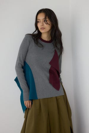 【PLUS】アシンメトリードレープニット