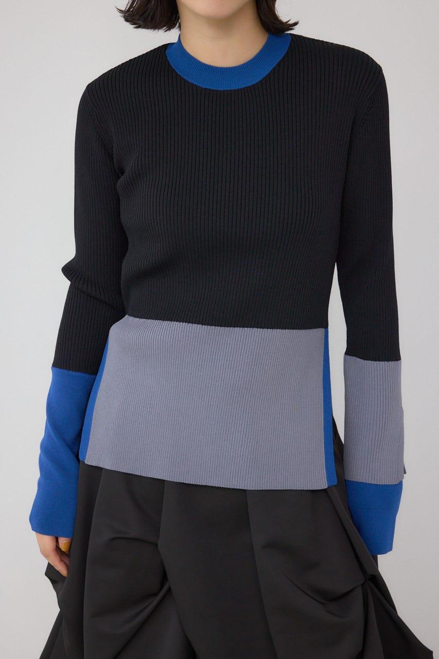 【PLUS】カラーブロッキングリブニット BLK FREE