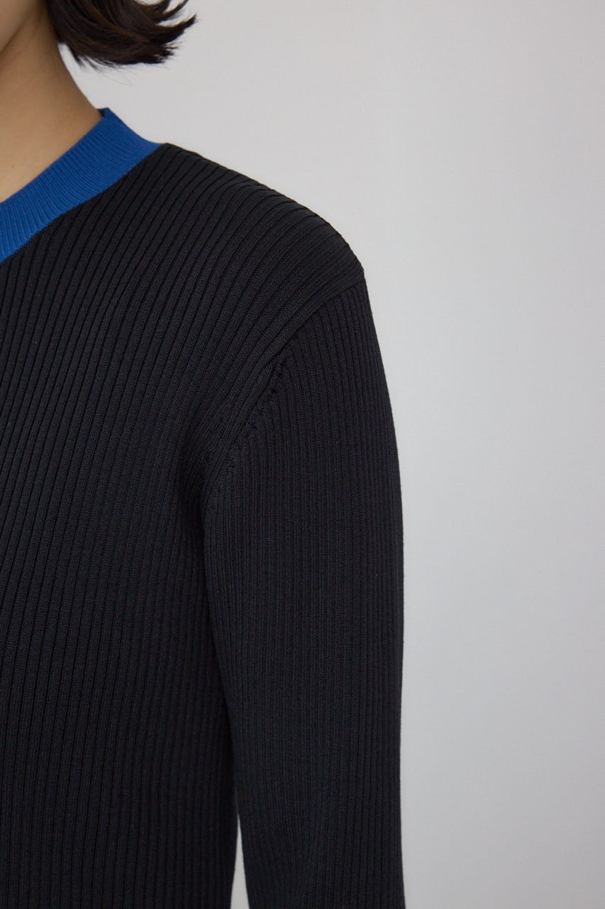 【PLUS】カラーブロッキングリブニット BLK FREE