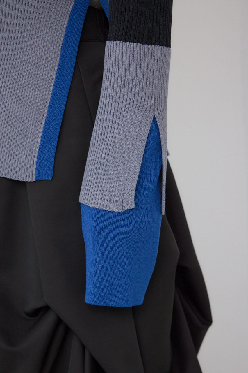 【PLUS】カラーブロッキングリブニット BLK FREE