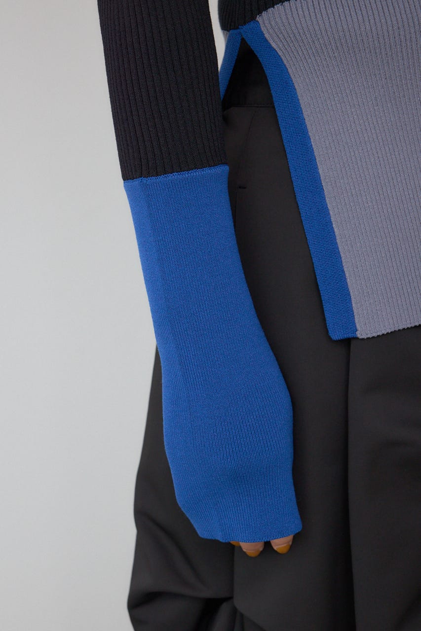 【PLUS】カラーブロッキングリブニット BLK FREE