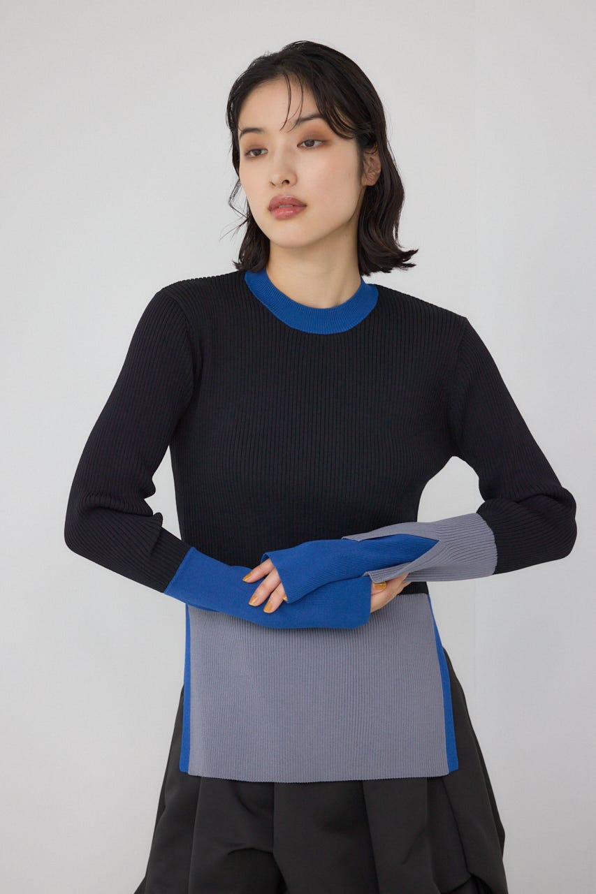 【PLUS】カラーブロッキングリブニット/レディース/トップス ニット  長袖 ブランド AZUL PLUS AZUL BY MOUSSY 【PLUS】カラーブロッキングリブニット