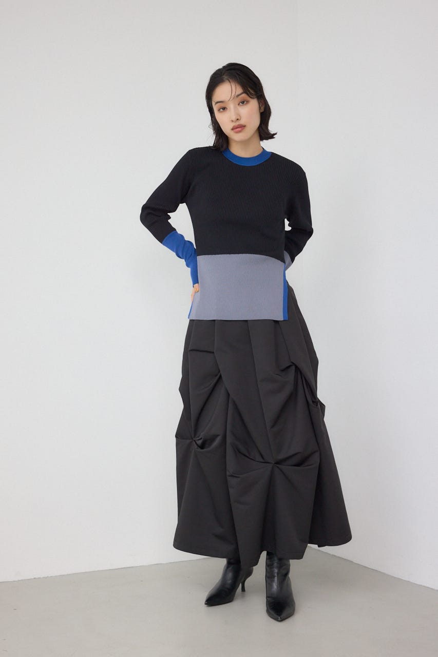 【PLUS】カラーブロッキングリブニット BLK FREE