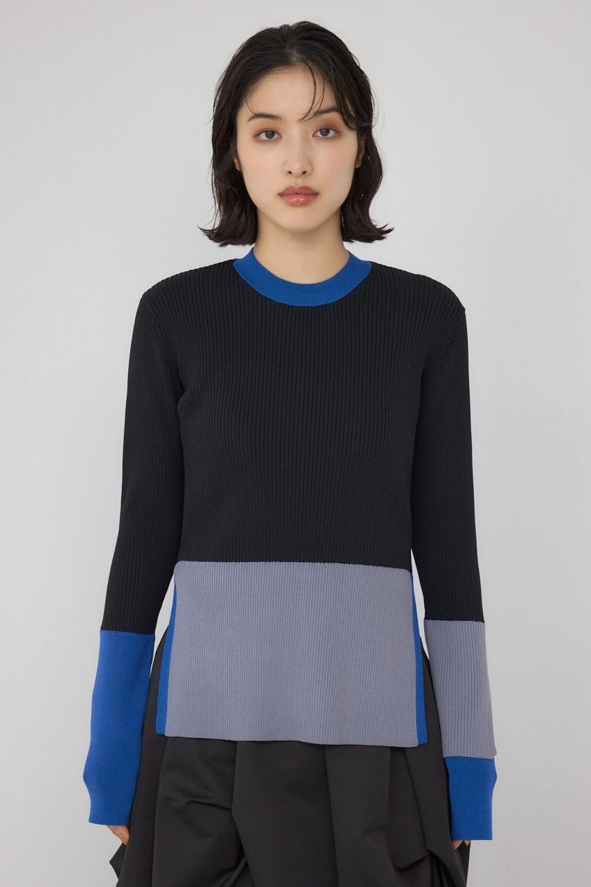 【PLUS】カラーブロッキングリブニット BLK FREE