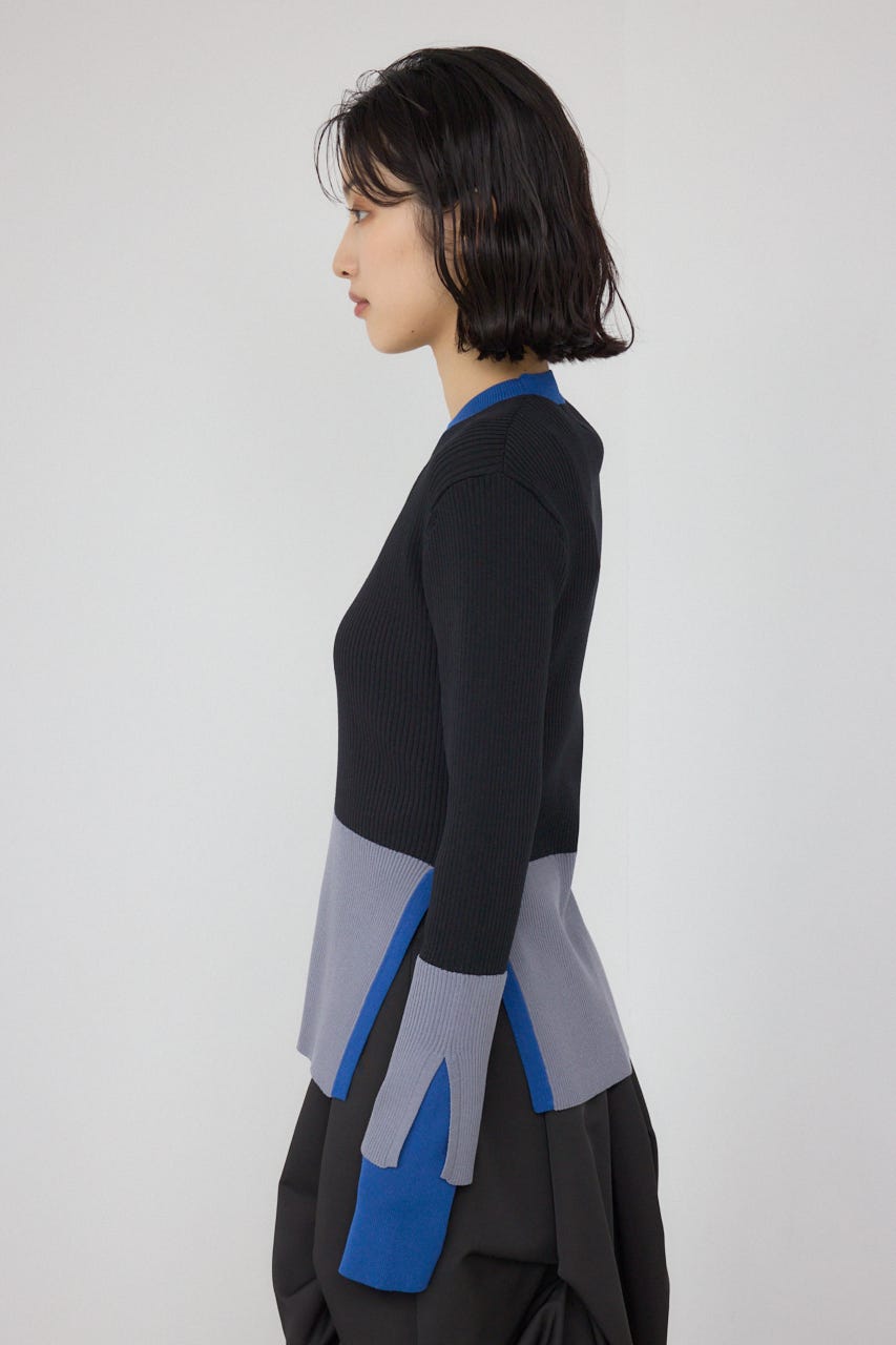 【PLUS】カラーブロッキングリブニット BLK FREE