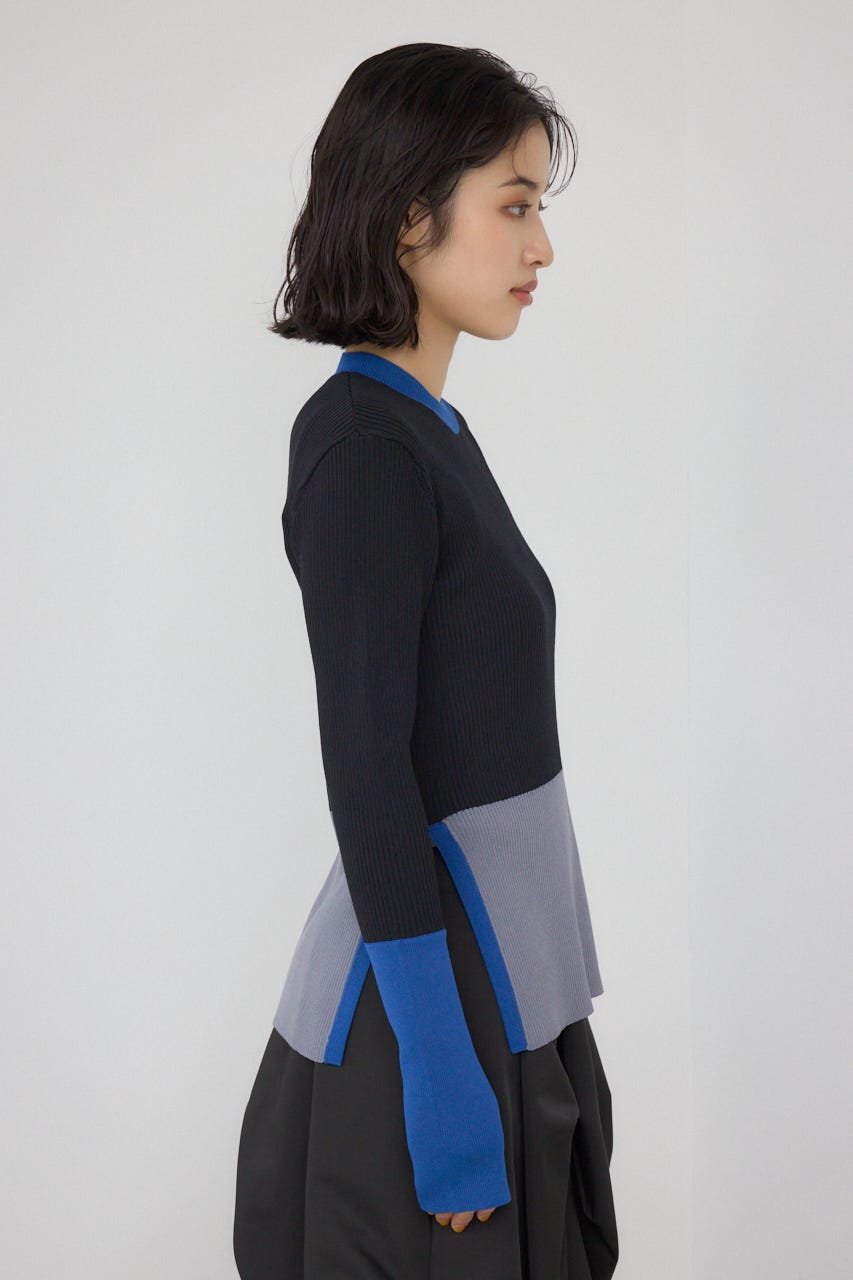 【PLUS】カラーブロッキングリブニット BLK FREE