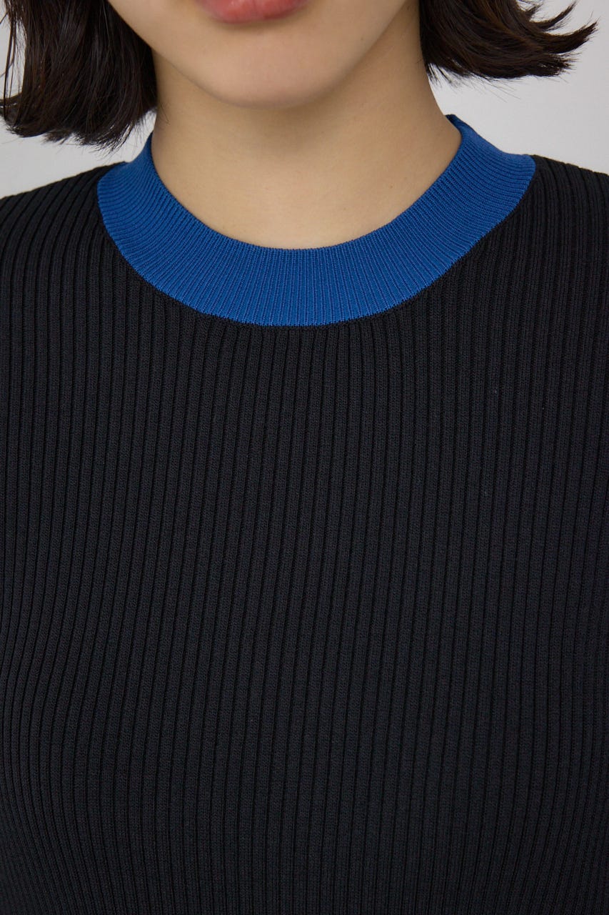 【PLUS】カラーブロッキングリブニット BLK FREE