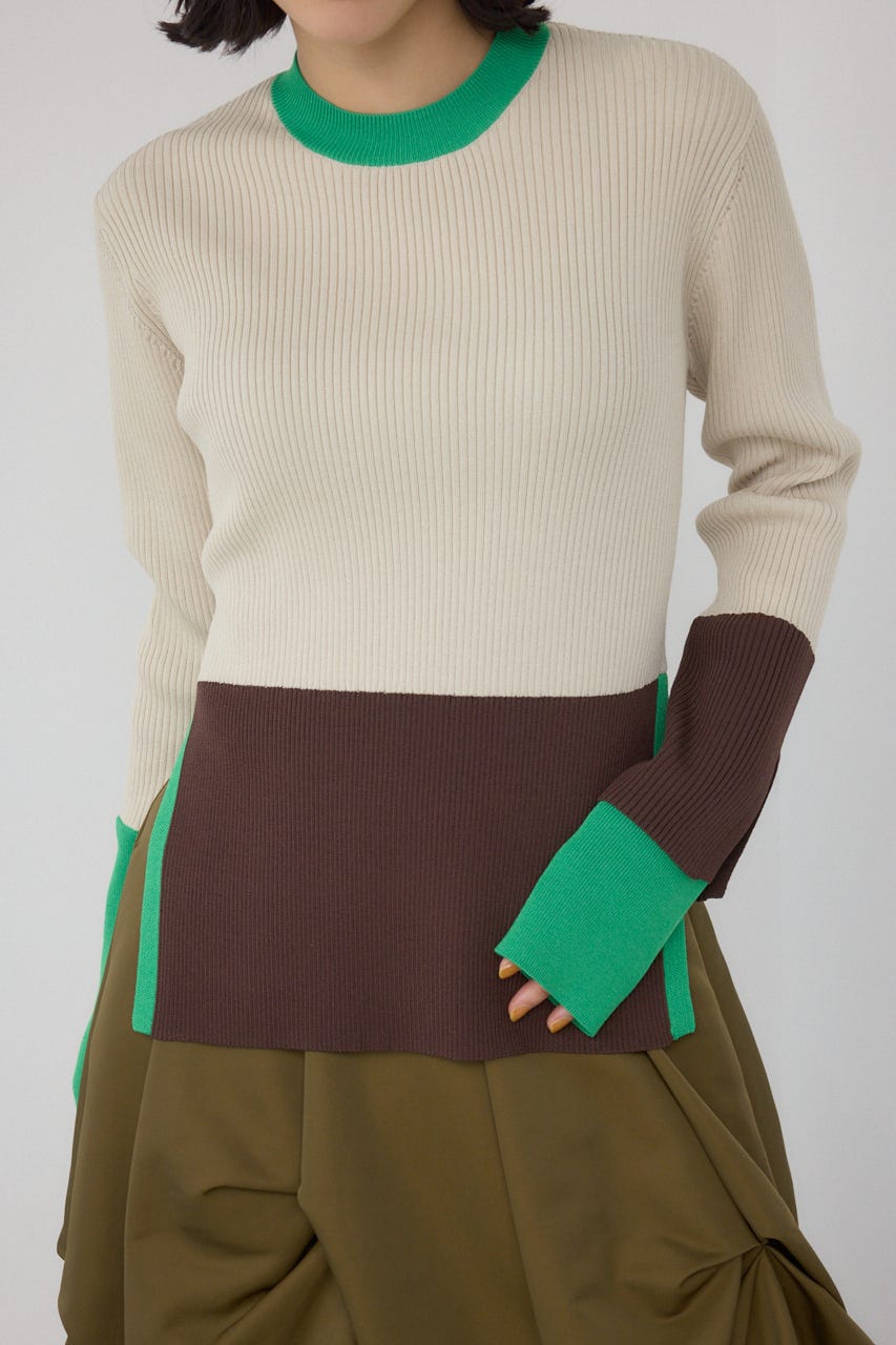 【PLUS】カラーブロッキングリブニット/レディース/トップス ニット  長袖 ブランド AZUL PLUS AZUL by moussy｜【PLUS】カラーブロッキングリブニット