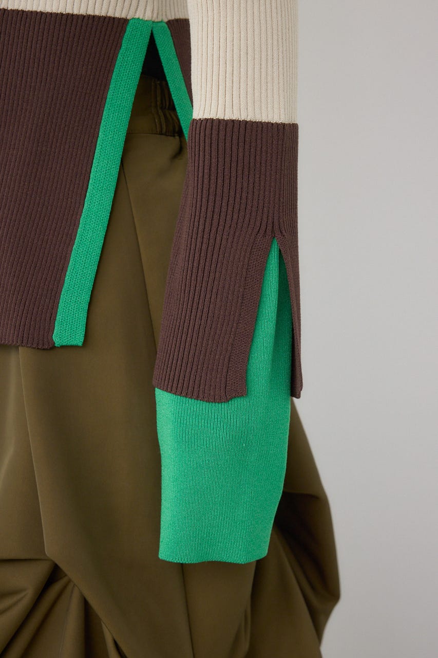 【PLUS】カラーブロッキングリブニット L/BEG FREE