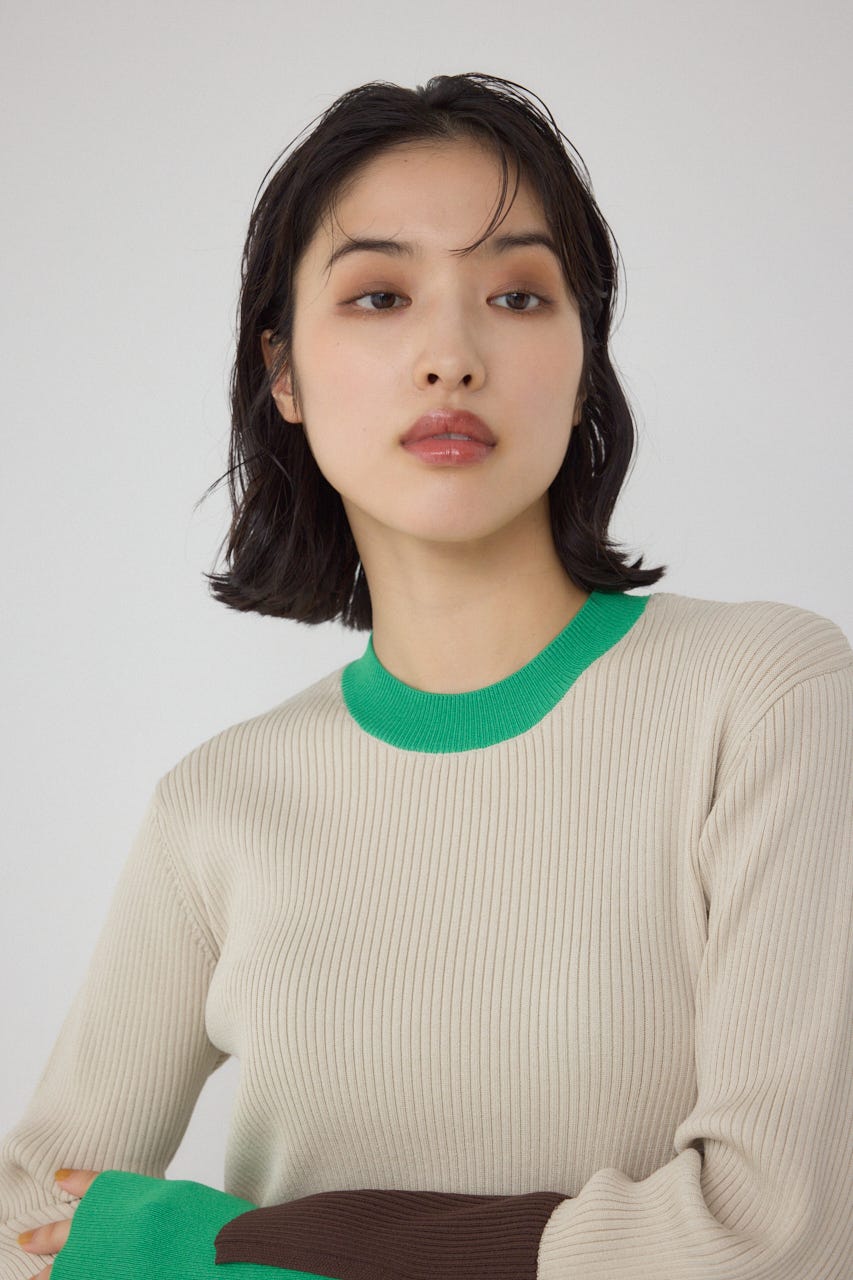 【PLUS】カラーブロッキングリブニット L/BEG FREE