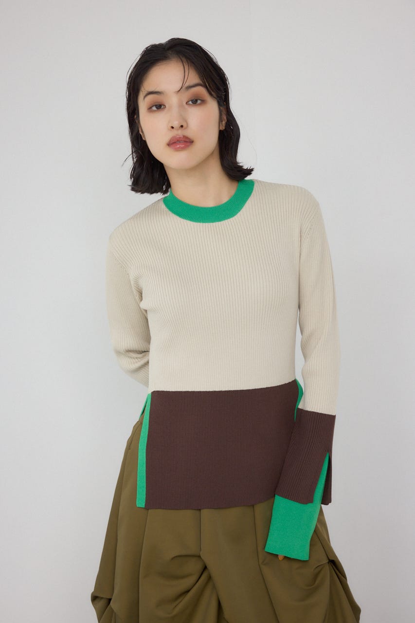 【PLUS】カラーブロッキングリブニット/レディース/トップス ニット  長袖 ブランド AZUL PLUS AZUL BY MOUSSY 【PLUS】カラーブロッキングリブニット