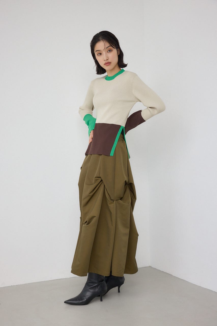 【PLUS】カラーブロッキングリブニット L/BEG FREE